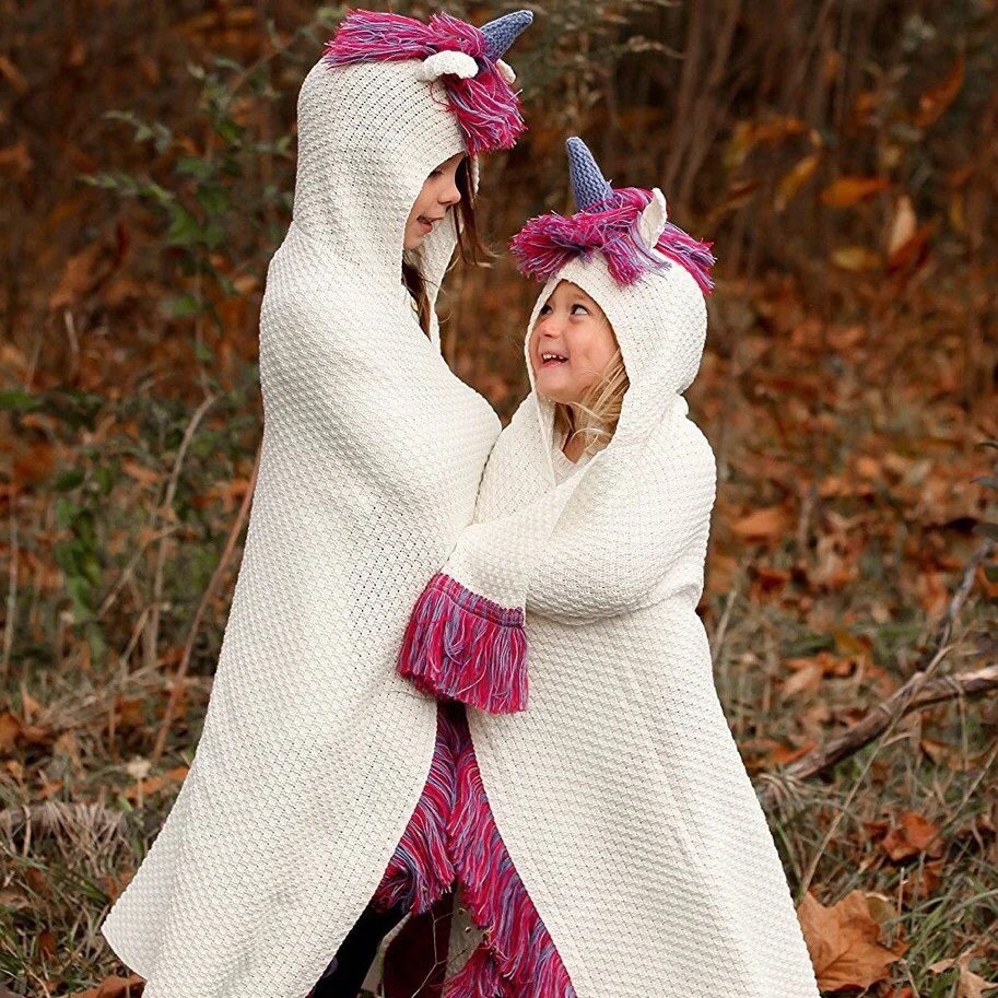 

3D Animal Unicorn Handmade Knitted Muslin Shawl Blanket Baby Swaddle Blanket Cartoon Costume Hat Blanket Children Christmas Gift