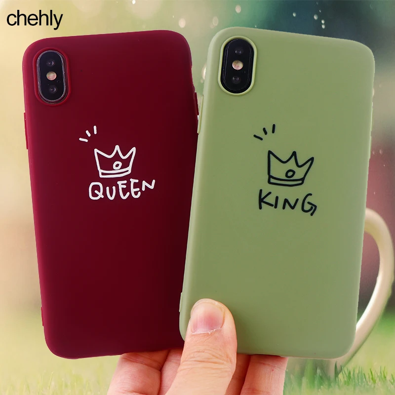

Fishion Crown Phone Case for iPhone X XR XS Max 8 7 6 S Plus Cases Soft Silicone Fitted King and Queen Clear Accessories Covers