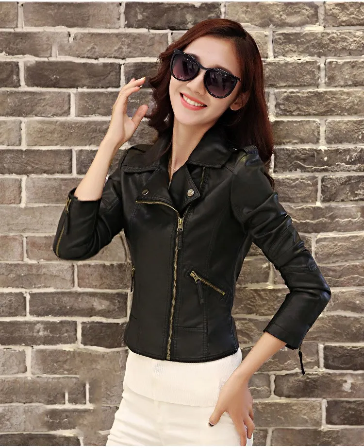 4XL Women PU Leather Jackets Casual Slim Soft Short Motorcycle Coat Solid Zippers Biker Faux Leather Jackets Outwear Plus Size