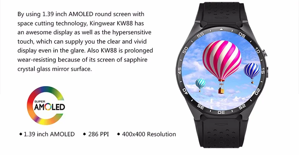 KW88 3g wifi gps bluetooth Смарт часы Android 5,1 MTK6580 процессор 1,39 дюймов 2.0MP камера умные часы для iphone huawei телефон часы