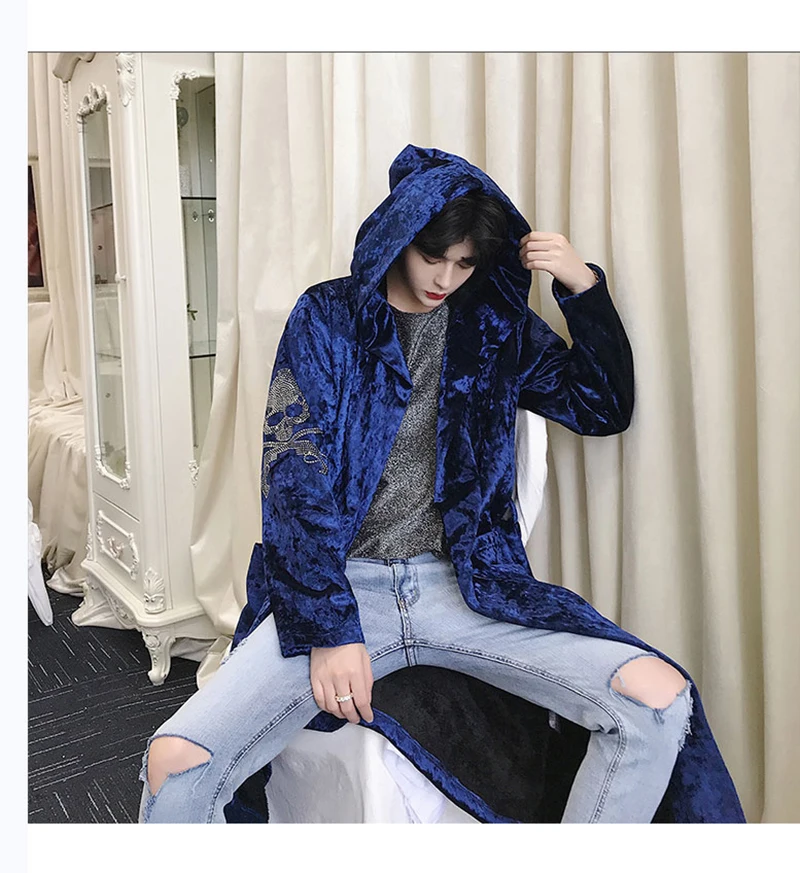 Male Trench Coat Men Black Long Punk Rave Steampunk  (15)