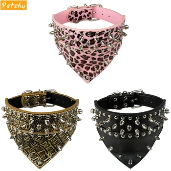 

Petshy Leather Pet Dog Bandana Collars Spiked Studded Adjustable Cat Dog Scarf Collar Neckerchief For Medium Large Dogs Pitbull