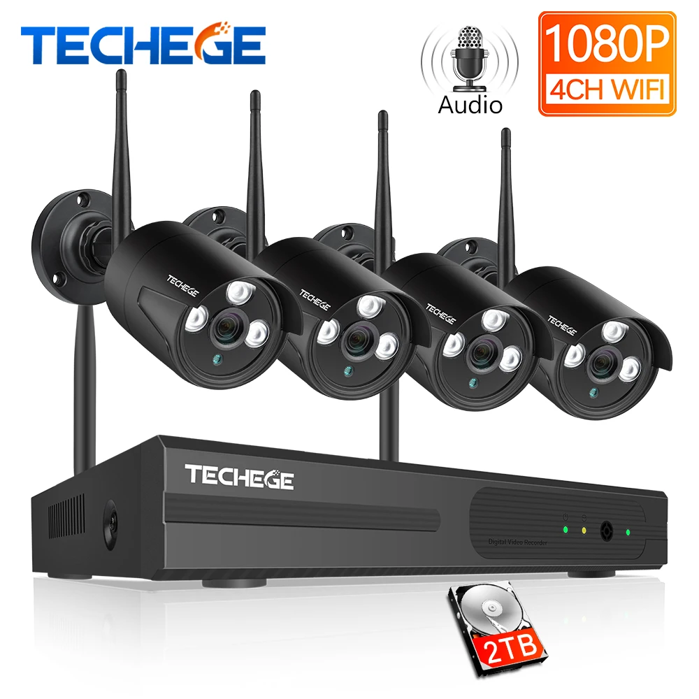 Techege HD 1080P 4CH Беспроводной NVR CCTV система 2MP Открытый водонепроницаемый WiFi IP камера