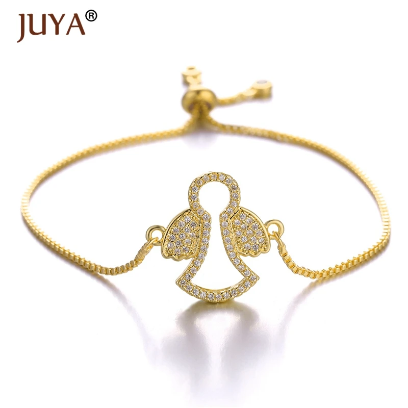 

New 2019 Inlaid Zircon Angel Wings Silver Charm Bracelets for Girls Copper Chain Bracelet Adjustable Women pulseras mujer