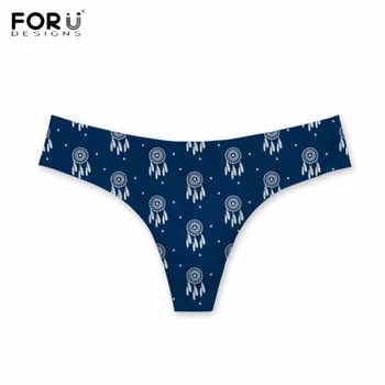 

FORUDESIGNS Fashion Dreamcatcher Prints Thongs Woman Casual Summer Blue/Black G-strings for Lady Breathable Fit Lingerie Panties