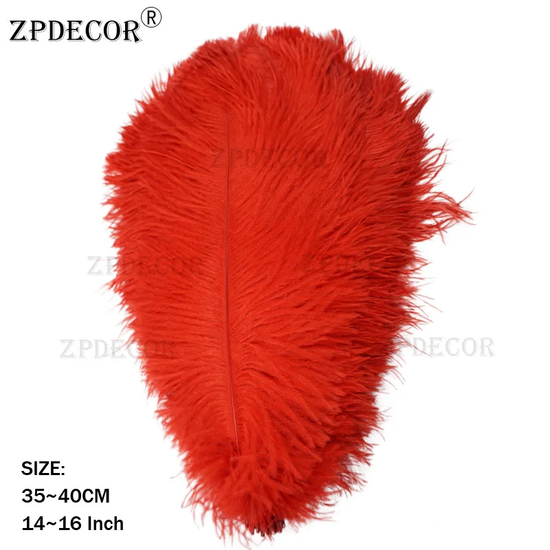 ZPDECOR страусиные перья 35-40 см для рукоделия, товары для свадебной вечеринки, карнавальные украшения для танцоров - Цвет: Красный
