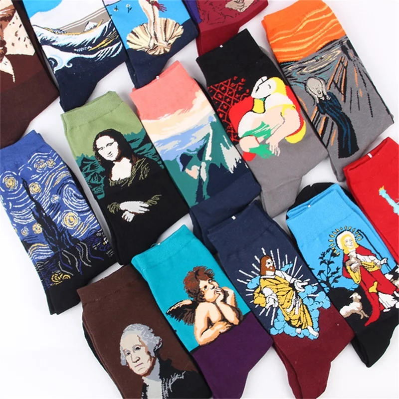 Novelty Socks Starry Night Winter Women Personality Art Van Gogh Mural World Famous Painting Male Socks Oil Funny Happy Socks