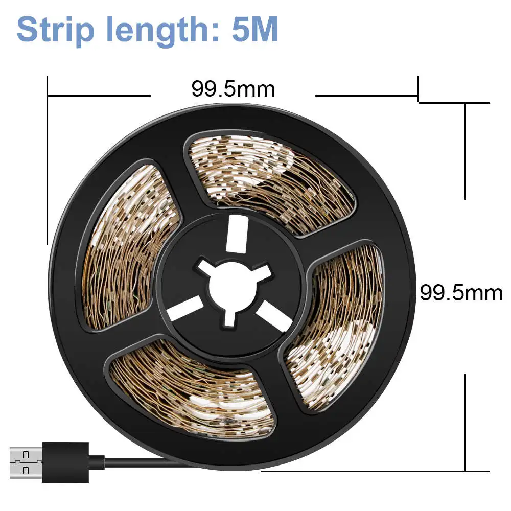 USB кабель питания 2835SMD светодиодный светильник, Рождественская настольная декоративная лампа, лента 5В, светодиодный ТВ светильник, фоновый светильник, 50 см, 1 м, 2 м, 3 м, 4 м, 5 м - Испускаемый цвет: 5m 300leds