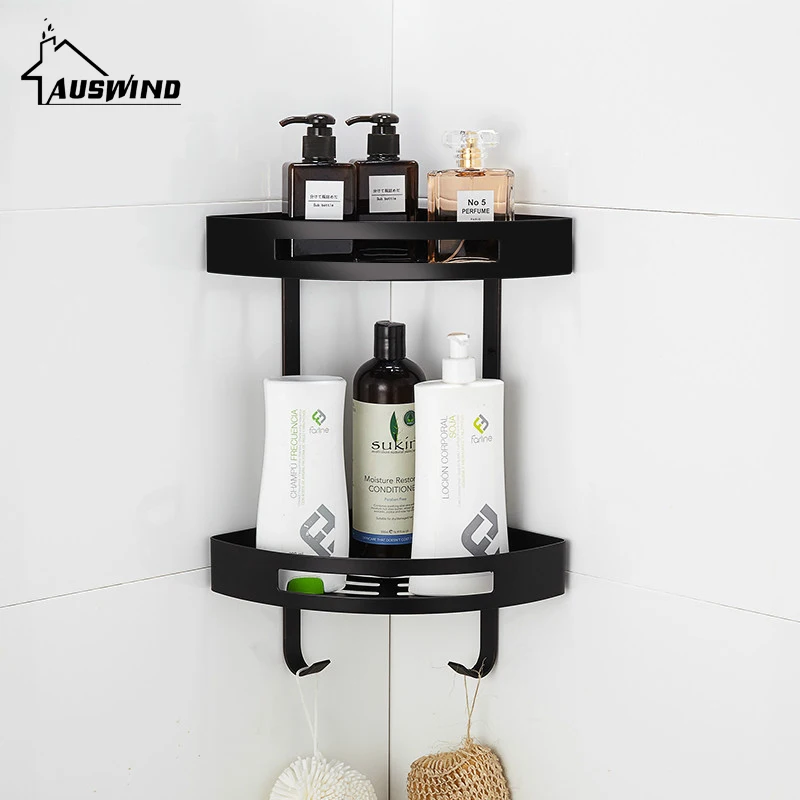 Europe Antique Black Bathroom Shelf Toilet Corner Rack SUS 304 Stainless Steel Corner Bathroom Basket Wall Mount Bathroom Shelf