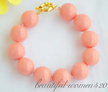 

Z6583 16mm coral pink round SOUTH SEA SHELL PEARL Bracelet 8inch
