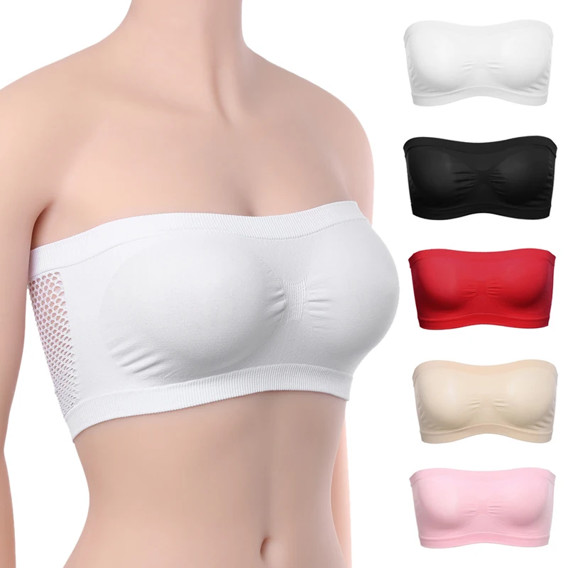 

Lady's Sexy Strapless Crop Top Bra Bandeau Boob Tube Brassiere Summer Breathable Mesh Invisible Strapless Chest Wraps Tube Tops