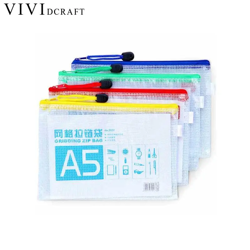 Vividcraft Портативный прозрачной сетки A5 папки для документов сумка Офиса ПВХ на молнии папка для документов Carpetas файл