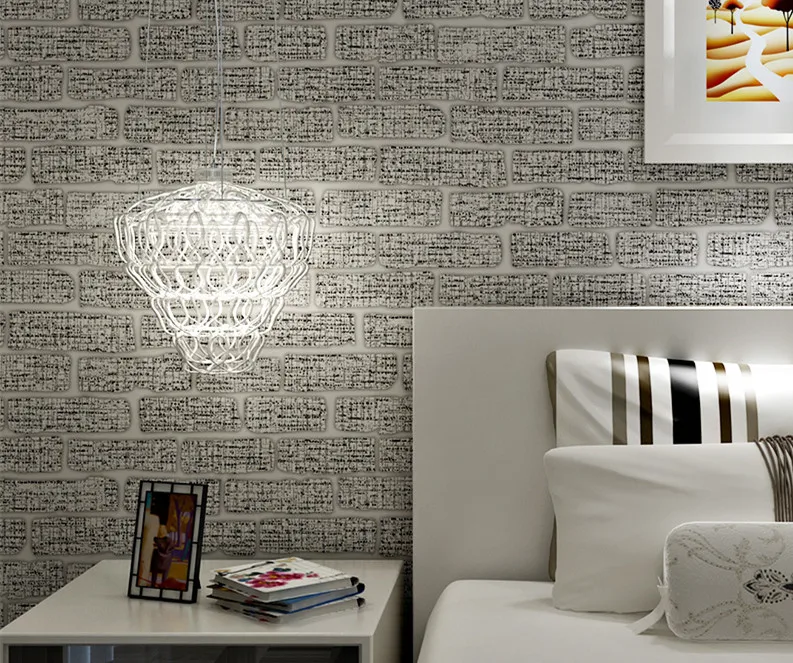 

Green vintage style brick pattern non-woven wallpaper living room kids room office bedroom TV background wall paper
