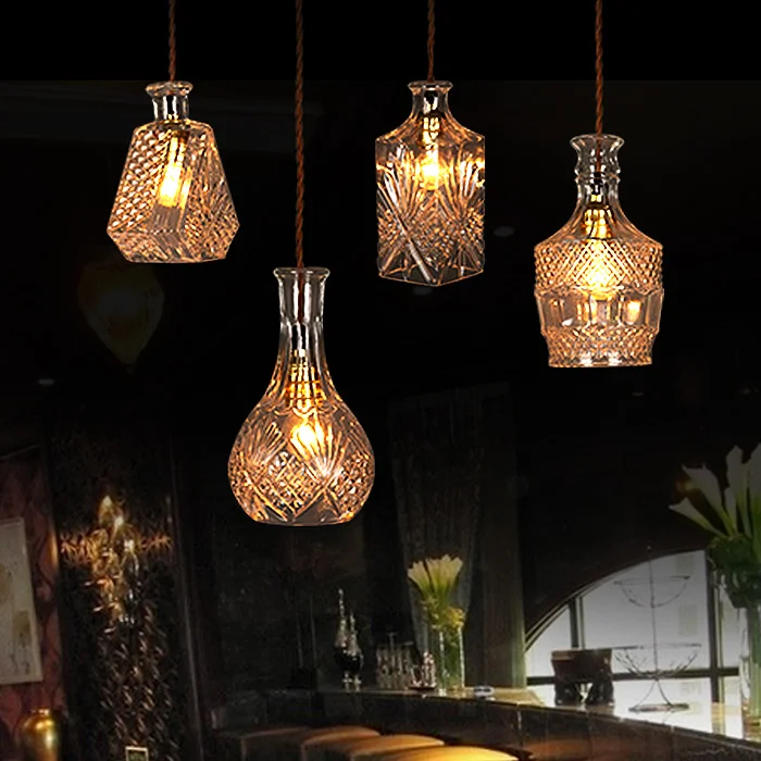 ANTIQUE DECANTER GLASS WINE BOTTLE CEILING LAMP LIGHT RETRO PENDANT LIGHTING DECOR CAFE BAR CLUB