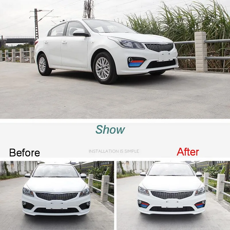 

Tonlinker Cover case sticker for KIA K2 RIO 2017-18 Car styling 12 pcs ABS three color front fog light decoration cover stickers