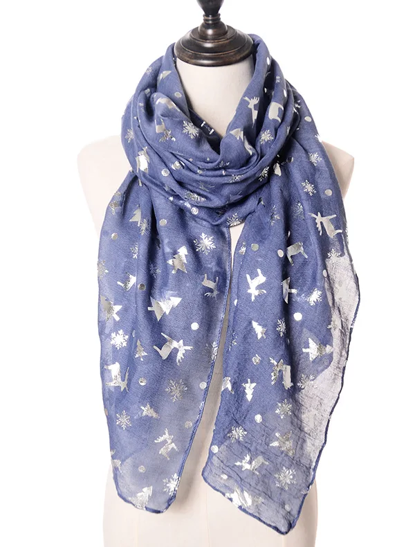 

2019 New Christmas Tree Elk Print Scarf Shawls Snowflake Print Silver Foil Decoration Wrap Scarves Hijab 3 Color Free Shipping