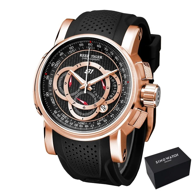 Риф Тигр/RT дизайнерские спортивные часы для мужчин розовое золото Кристалл Кварцевые часы с хронографом и датой reloj hombre RGA3063 - Цвет: PBB PLUS