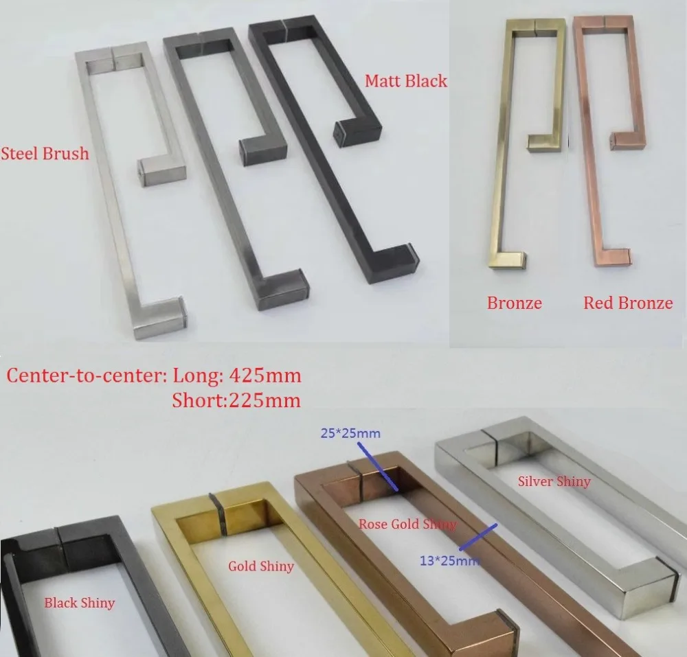 

304# Stainless Steel Square Glass Door Pull Handle Commercial Shower box double glass door bar