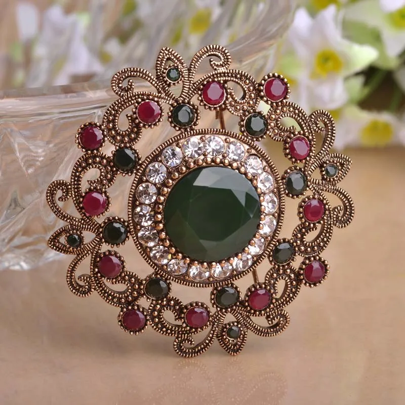 Turkish Big Flower Brooches Fine Resin Crystal Brooch Women Prom Formal