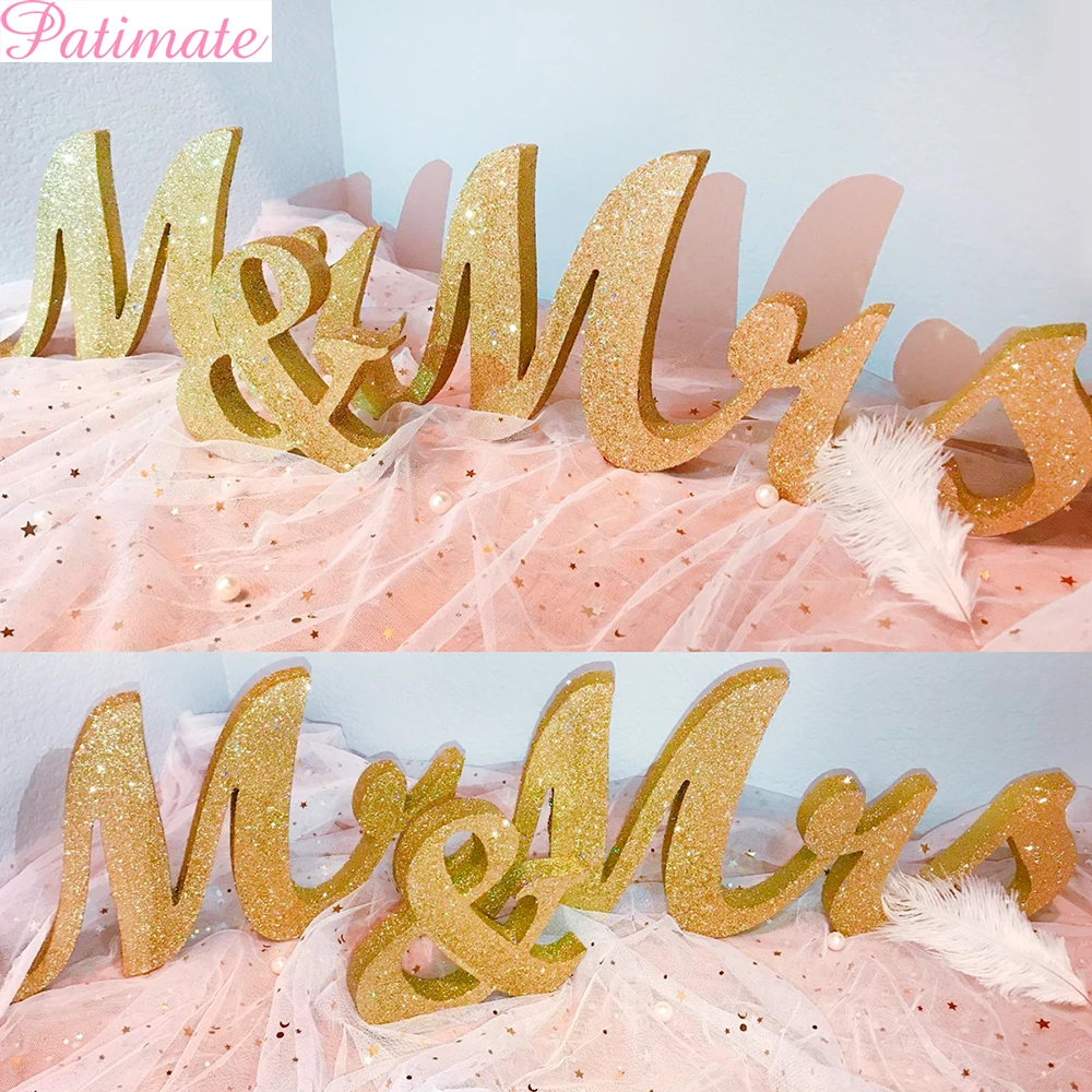 

PATIMATE Gold Glitter MR&MRS Marriage Decoration Letter Sign Wedding Party Decor English Alphabet For Wedding Party Supplies