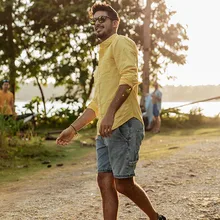 Новинка, мужские летние повседневные льняные рубашки, одноцветные простые облегающие рубашки с длинным рукавом для фитнеса, топ-блуза, Мужская модная дышащая рубашка