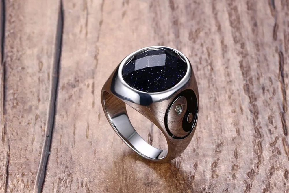 Мужские кольца, винтажные овальные многогранные кольца из нержавеющей стали Blueish Galaxy Stone, коктейльное кольцо, мужские Модные ювелирные изделия, аксессуары