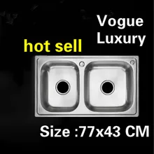Квартиры сделать блюда двойной кухонный паз раковина vogue высокого качества 304 нержавеющая сталь Горячая 770x430 мм