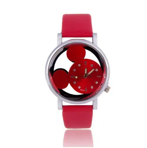TIke Toker, Feminino Luxo, женские часы с кристаллами, женские Роскошные Кварцевые часы с кожаным Микки Маусом, Kad N Saatleri, Новинка - Цвет: red