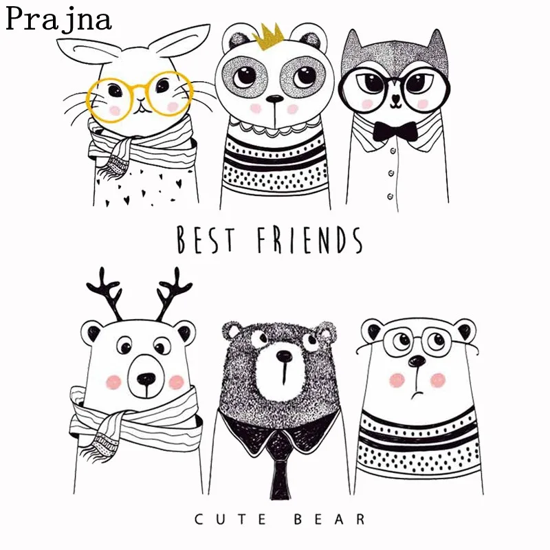 

Prajna Heat Transfer Patches Animal Bear Rabbit Thermals Transfer Hot Iron On Vinyl Animal Decoration For Clothing Washable New