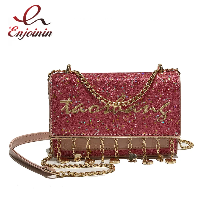 

Luxury Messenger Bags Women Bowknot Chains Flap Bag Ladies Fashion Embroidered Letter Metal Charm Shoulder Bags Female Pouch