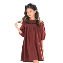 Платья для девочек Новинка весны года, модное платье принцессы с длинными рукавами для крупных девочек возрастом от 6 до 16 лет хлопковая зимняя детская одежда с вышивкой