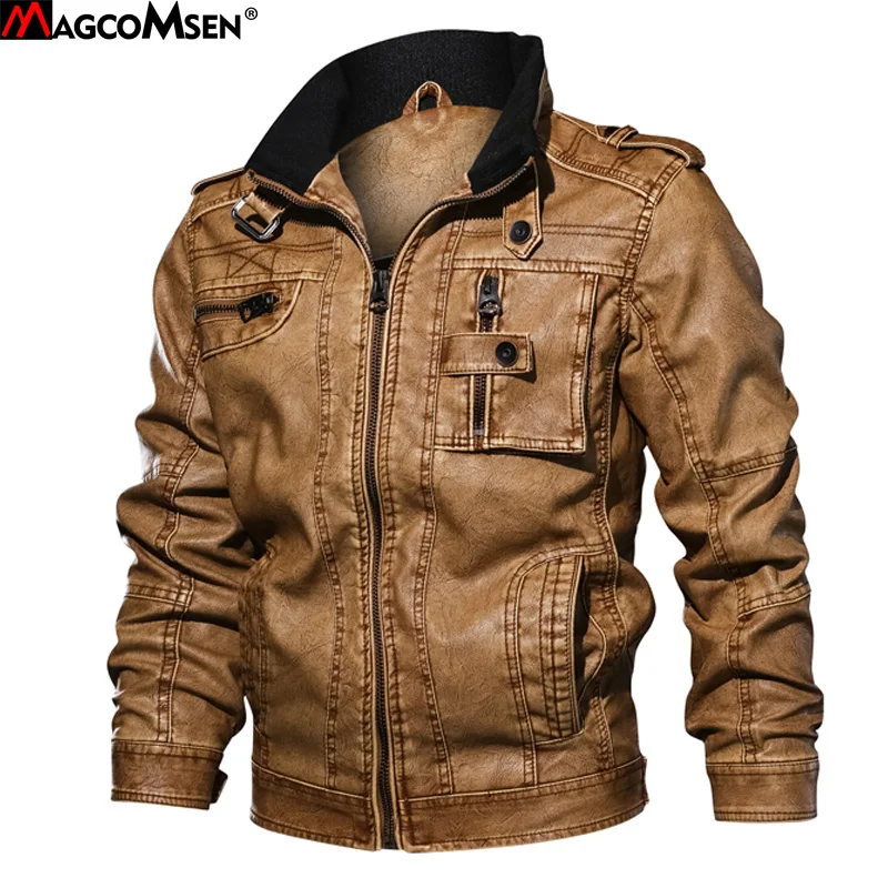 

MAGCOMSEN Leather Jacket Men 2019 Autumn New Brand Windproof Leather Coats Causal motorcycle Vintage PU Leather Jackets SSFC-23
