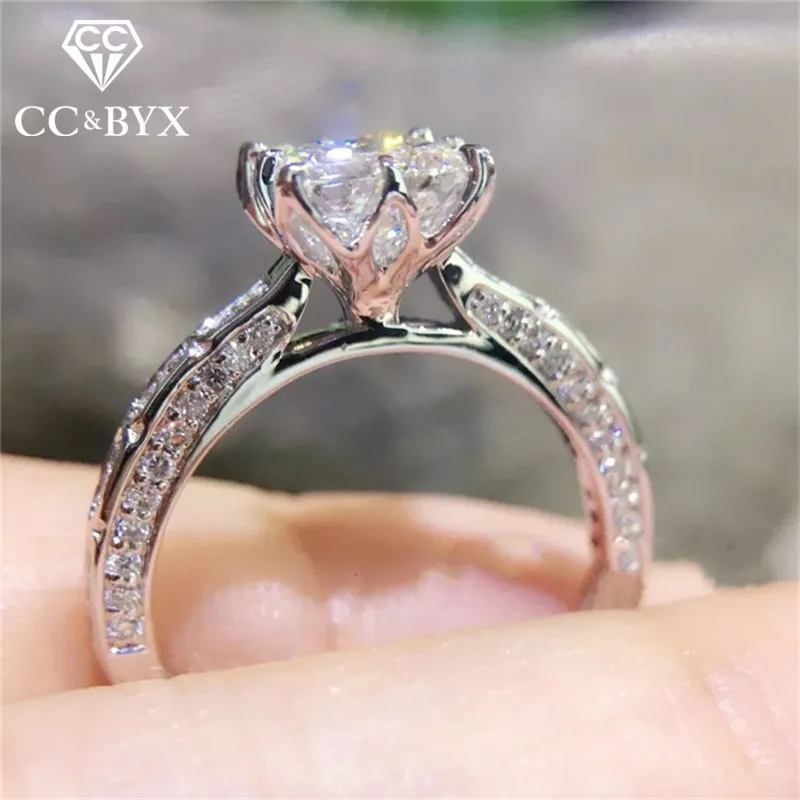 

CC Silver Rings For Women Princess Luxury Vintage Hollow Square Cubic Zirconia S925 Ring Bridal Wedding Charms Jewelry CC1428