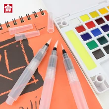 Акварельный маркер Sakura, круглая мягкая кисть, ручка для воды, плоская ручка QR, Доступно 3 размера