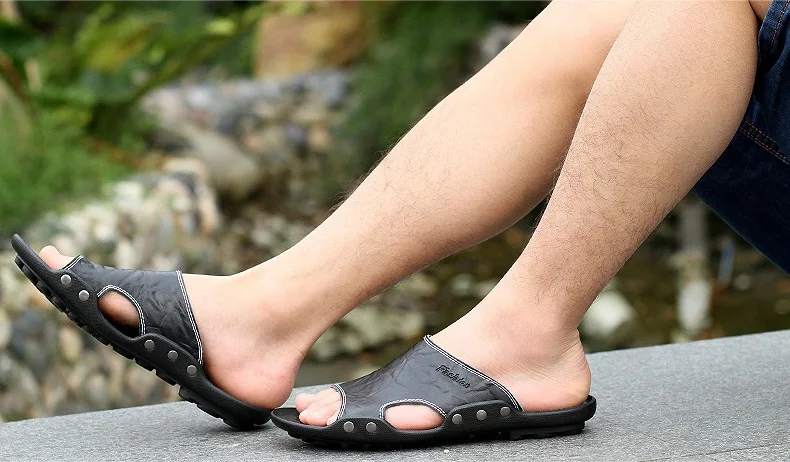 2018 New Men Genuine Leather Holiday Beach Shoes Flip Flops Men's Casual Flat Shoes Sandals Summer Slippers For Men (4)