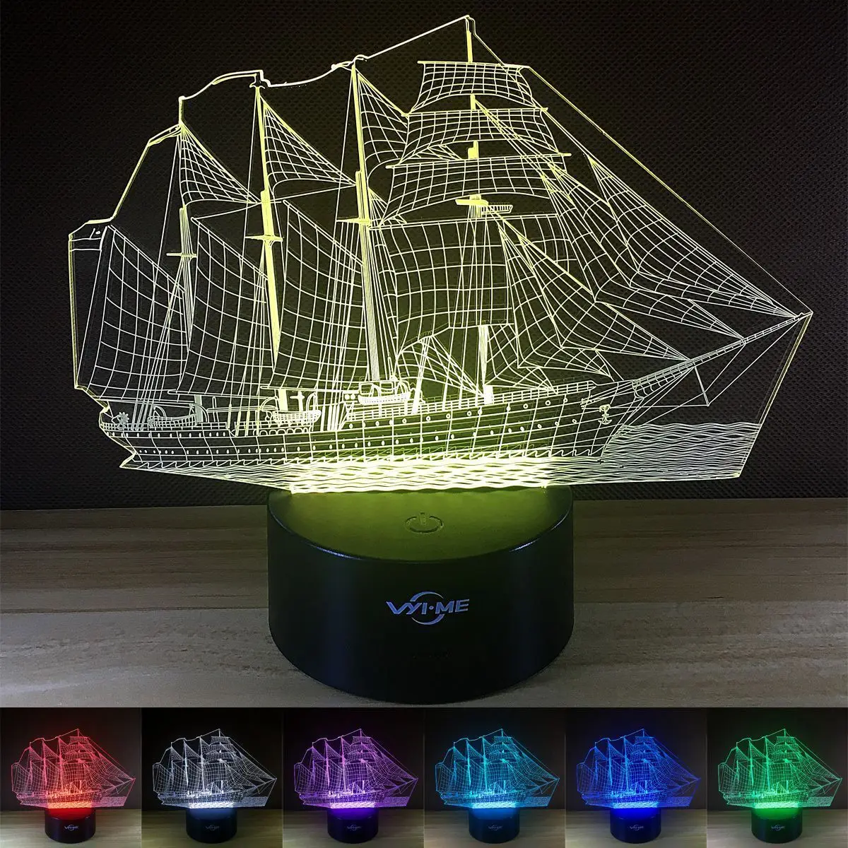 3d Led Night Light Sailboat Themed Decor 7 Color Desk Lamp Children