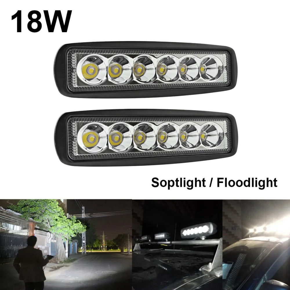 

2 Pieces 18W 10-30V IP67 2250LM Durable Car LED Work Light 6000K Universal Auto SpotLight / Floodlight 160mm x 63mm x 45mm