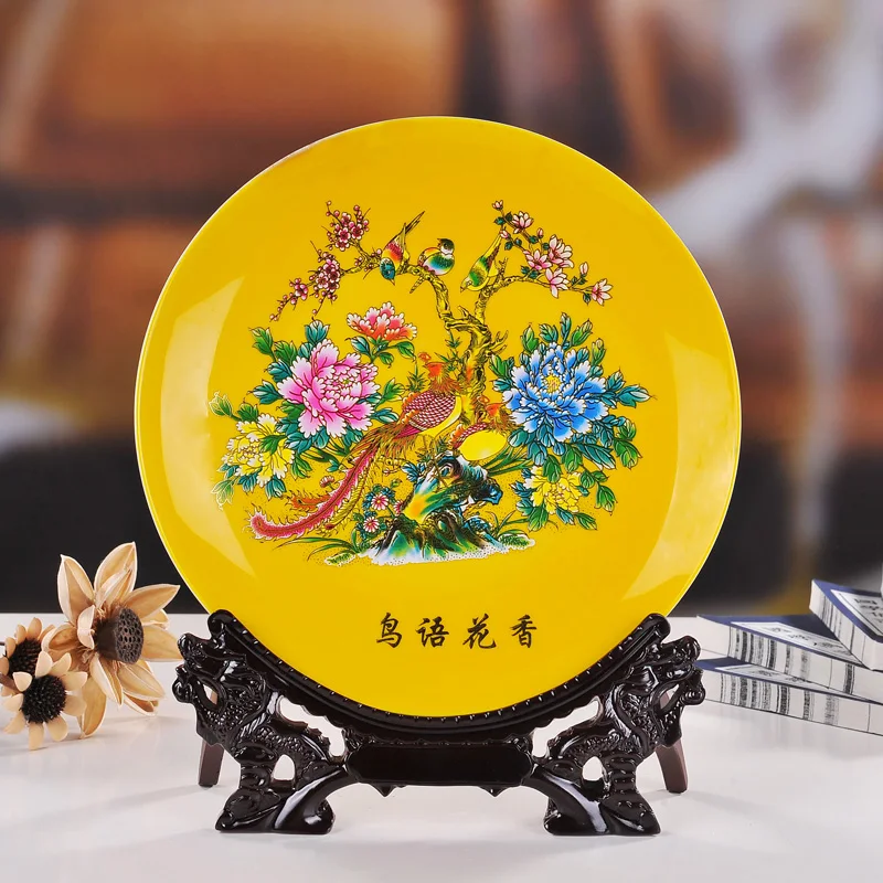 Birds and Flowers Art Ceramic Ornamental Plate Lotus Plate Decoration