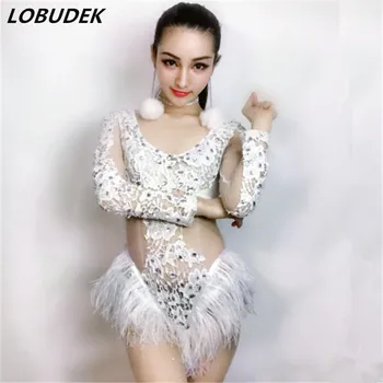 

New pattern female bar See-through dress costumes bodysuit white jumpsuit singer ds stage show for nightclub dj party prom jazz