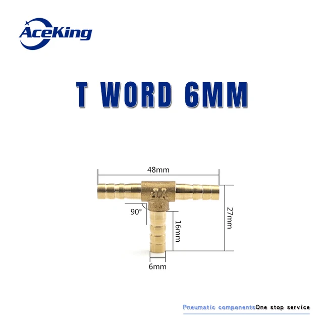 All copper pagoda joint y-type gas pipe three-way gas pipe straight hose joint fitting t-type three-way four-way joint gree head T mord 6MM