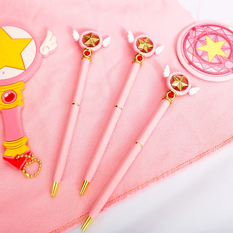 

Cosplay Card Captor Sakura Action Figure Printed Sakura Magic Stick Star Wing Cartoon Writing Ballpoint Office Stationery Pen