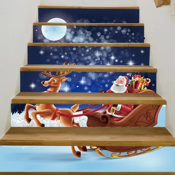 

6pcs/13pcs Christmas Santa Claus Moon Stair Sticker Decoration For Corridor 3D Waterproof Staircase Decal Adhesive Steps Murals
