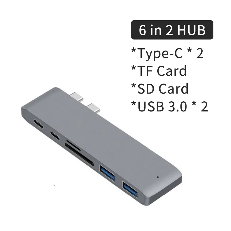 Usb-хаб USB C к HDMI RJ45 Gigabit Ethernet Thunderbolt 3 адаптер SD/TF кардридер USB3.0 концентратор мультиразветвитель для Macbook Pro - Цвет: 6 in 2 HUB