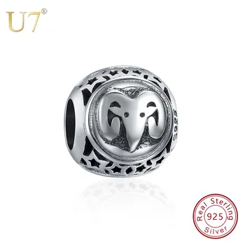 

U7 100% 925 Sterling Silver Aries Star Zodiac Sign Beads Charms Fit Bracelet & Bangle Women Men Gift DIY Jewelry Making SC119