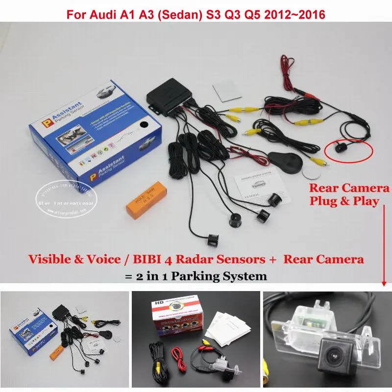 

Liislee For Audi A1 A3 S3 Q3 Q5 2012~2016 - Car Parking Sensors + Rear View Camera = 2 in 1 Visual / BIBI Alarm Parking System