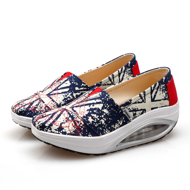 

Women Slip On Canvas Sports Shoes Height Increasing Slimming Rocking Wedge Sneakers Walking Platform