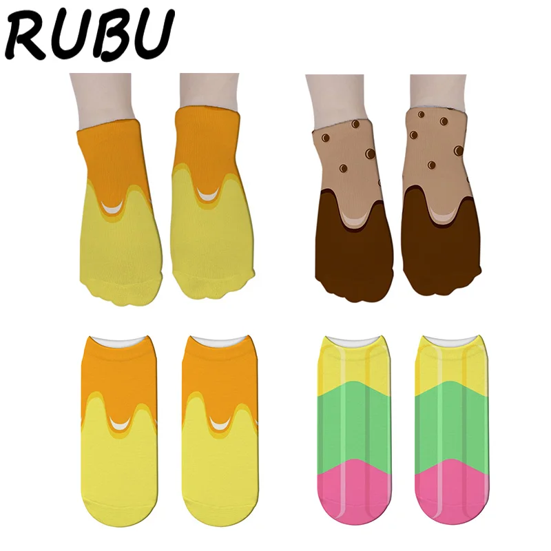 

RUBU 2019 New Women Cotton 3D Printed Socks Women's Funny Ankle Harajuku Print Design Socks Unisex Low Cut Ankle Socks 7S-ZWS11