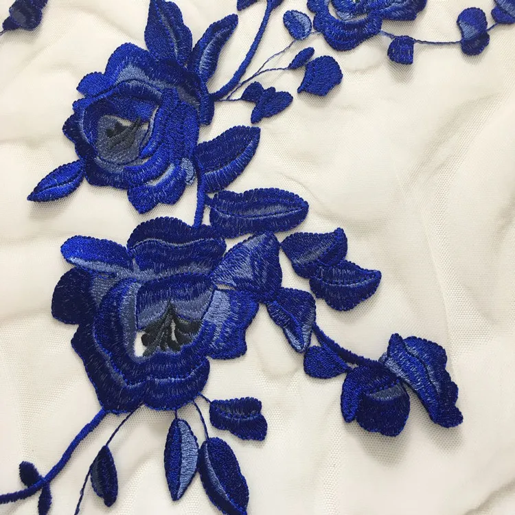 SASKIA 1 ярд 12 шт. цветок сетка Вышивка Ткань Материал африканский кружево для пришивания на одежду ткани свадебное платье Diy синий