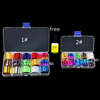 

1set Holographic Nail Foil Set AB Color Transparent Nail Art Transfer Sticker 2.5*100cm With Star Foil Nail Glue