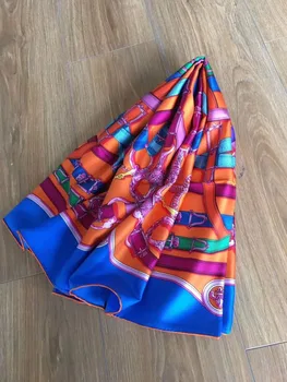 

2019 new arrival spring autumn classic print 100% pure silk scarf twill hand made roll 90*90 cm shawl wrap for women lady